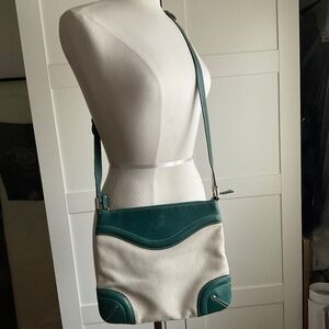 Gucci teal green leather canvas crossbody bag